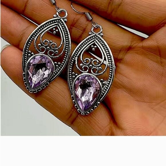 Silver Hollow Out Vintage Dangle Boho Earrings - Picture 5 of 5